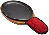 Fajita Plate Set - Pre-seasoned Cast Iron Fajita Pan with Wooden Tray and Hot Mitt by Old Mountain