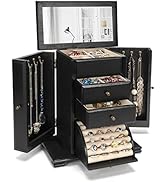 Emfogo Jewelry Box for Women, Rustic Wooden Jewelry Boxes & Organizers with Mirror, 4 Layer Jewel...