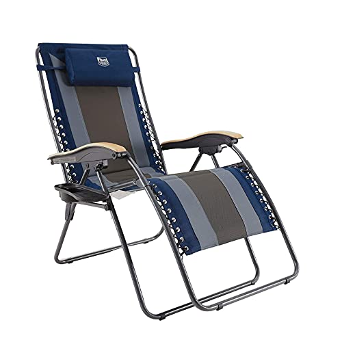 TIMBER RIDGE Oversized Zero Gravity Lounge Chair, XL Padded Patio Chair with Cup Holder, Folding Reclining Lawn Chair with Adjustable Headrest, Support up to 350LBS (Navy Blue)