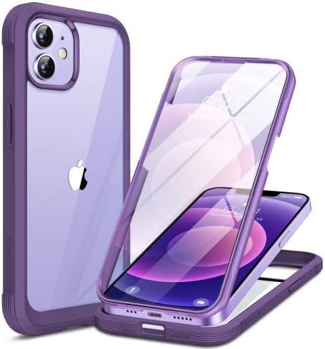 Miracase Glass Case Designed for iPhone 12 Phone Case 6.1 inch, [Built-in 9H Glass Screen Protector] Designed for iPhone 12 Pro Case, Upgraded Shockproof Full-Body Protection Case, Purple