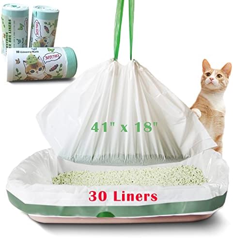 Mavere Jumbo Cat Litter Box Liners - 30 Count Extra Large Drawstring Bags, 4 Mils Thickness Pan Liner for Pet Cats and Kitties - 41" x 18" Oversized