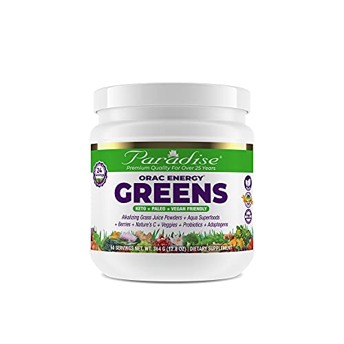 organic fruit vegetable powder - Paradise ORAC Energy Greens | Organic Alkalizing Grass Juice Powder Extracts | Organic Veggies and Berries, Adaptogens & Probiotics | Keto + Paleo + Vegan Friendly Green Superfoods |12.8 Ounces, 60 Servings