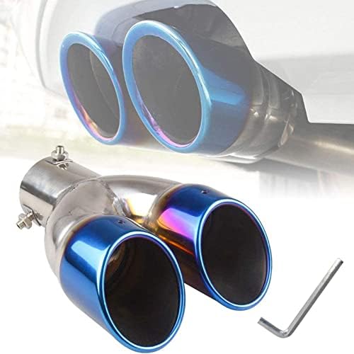 RYANSTAR RACING Dual Exhaust Tip Exhaust Pipe Trim compatible with 1.5L-2.0L car,2.5" Stainless Steel Muffler Tail Universal Double Outlets End Pipe Blue