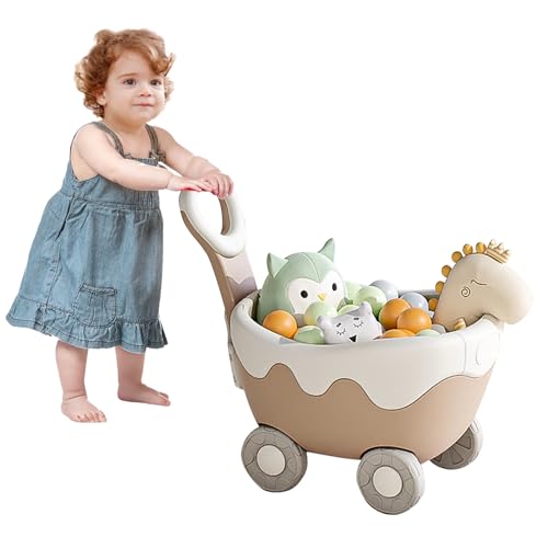 Eyoumi Toy Shopping Cart and Baby Walker with Easy One Installation and Extra Storage,Promotes Creativity and Imagination for Toddler Shopping Cart Experience(Cream Brown)