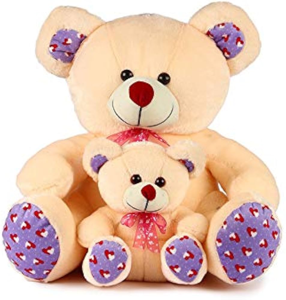 SRT Mother Baby Teddy Bear (35 Cm, Butter) : Amazon.in: Shoes ...