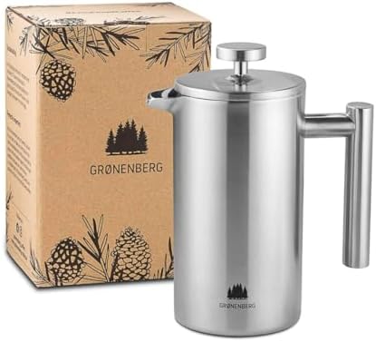 Groenenberg Cafetière à Piston | French Press avec filtres de rechange | 350ml (2 tasses) | Cafetière a Piston en acier (inox)