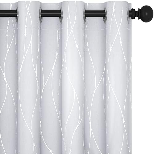 Deconovo Blackout Grommet Silver Pattern Printed Curtains, Greyish White, 52W x 45L