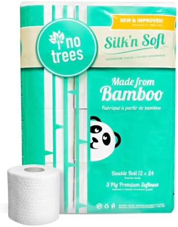 Silk'n Soft Bamboo Toilet Paper - Tree-Free Environment Safe Biodegradable Septic-Safe Fragrance Free Strong Dependable Panda Friendly Absorbent Bathroom Tissue 3-Ply - (12 Rolls)… Bleached