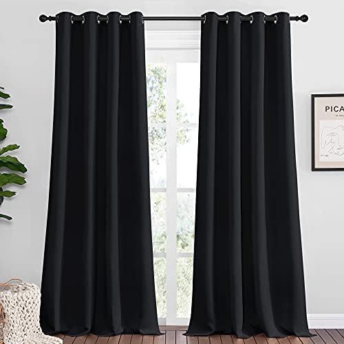 NICETOWN Halloween Patio Blackout Long Curtain Shades, 2 Panels, 55 inches x 120 inches, Black, Summer Home Decoration Thermal Insulated Grommet Blackout Draperies/Drapes for Kitchen