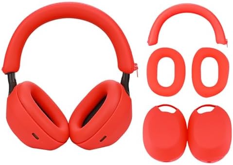 Adhiper 3 Set Case Cover for Sony WH-1000XM5 Headphones,Embody EarPad Cover/Ear Cover/Headband Cover/Headband Cushion Protector,Sweat Proof Soft Silicone Headphones Accessories（Red）