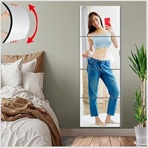 Unbreakable Full Length Wall Mirror Cheap,Over The Door Mirror,4 Pcs 10"x10",Shatterproof Plexiglass Acrylic,Plexiglass Makeup Mirror Long Mirrors for Bedroom Closet,Workout for Home Gym Body