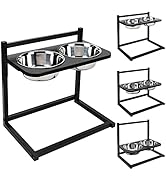 Emfogo Dog Food Bowls Raised Dog Bowl Stand Feeder Adjustable Elevated 3 Heights 5in 9in 13in wit...