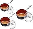 MICHELANGELO Saucepan Set with Lid, Nonstick 1Qt + 2Qt + 3QT Copper Sauce Pan Set with Lid, Small Pot with Lid, Ceramic Nonstick Saucepan Set, Small Sauce Pots, Copper Pot Set