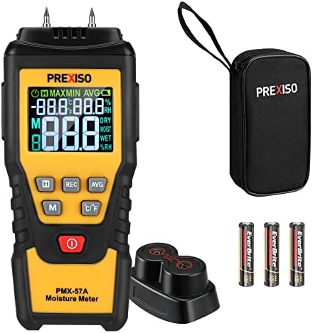 PREXISO Wood Moisture Meter - 7 in 1Digital Moisture Meter for Firewood, Woodworking, Walls, Home, Drywall, Paper, Floor - Moisture Reader, Pin-Type Water Leak Detector, Dampness Meter