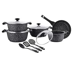 Prestige Essentials Granite 12 Piece Non-Stick Cast Aluminium Cookware sets | Induction Base | Non Stick Aluminium | Granit…