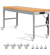 HABUTWAY Height Adjustable Workbench 60" 2000 Lbs Capacity Oak Board Work Station Heavy-Duty Work...