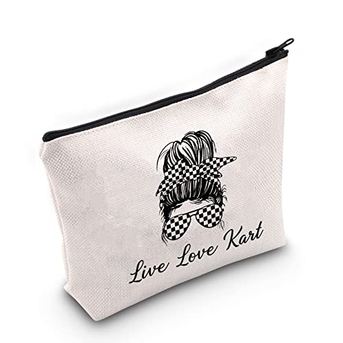 G2TUP Go Kart Racer Gift Live Love Kart Makeup Bag Go Kart Racing Cosmetic Bag Go Karting Driver Gift Travel Bag for Girl Woman (Live Love Kart White Bag)