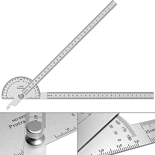 ForoGore Stainless Steel Protractor 180 Degrees Two Arm Ruler Adjustable Angle Protractor Woodworking Ruler Craftsman Angle Measure Tool (30 cm/ 11.8 Inch)