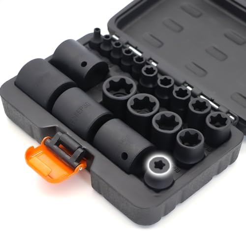 YEKEPRO External Torx Plus 19pc Socket Set, 6 Point EP Socket with 1/2'' 3/8'' 1/4'' Drive EP4 EP5 EP6 EP7 EP8 EP10 EP11 EP12 EP14 EP16 EP18 EP20 EP22 EP24 EP26 EP28 EP30 EP32