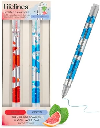 Lifelines Scented Lava Gel Pen Set, 2-Pack (Blue & Red) - 0.7mm Colored Gel Pens Infused with Scented Essential Oil Blends & Mesmerizing Lava - School Supplies for College Kids & Adults