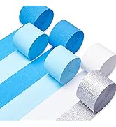 PartyWoo Crepe Paper Streamers 6 Rolls 492ft, Pack of White, Silver, Royal Blue, Light Blue Party...