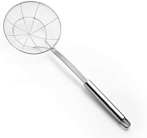 Stainless Steel Skimmer Spider Strainer Ladle with Spiral Mesh, Cooking Skimmer Spoon Ladle for Pasta Chips (15.3 Inches)