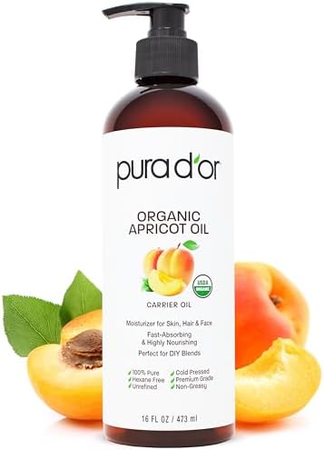 PURA D'OR 16 Oz ORGANIC Apricot Kernel Oil - 100% Pure & Natural USDA Certified Cold Pressed Carrier Oil - Antioxidant & Vitamin E Rich Moisturizer for Natural Glow & Softness - Face, Skin & Hair