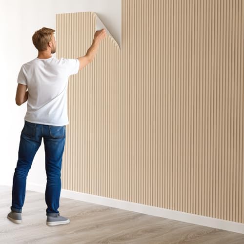 Oxdigi Wood Slat Peel and Stick Wallpaper - 11.8" X 196" (16 Sq. Ft.) - 3D Pattern, Self-Adhesive PVC, Removable, Renter-Friendly, Vintage and Modern Stick-On Contact Paper, Nature Oak