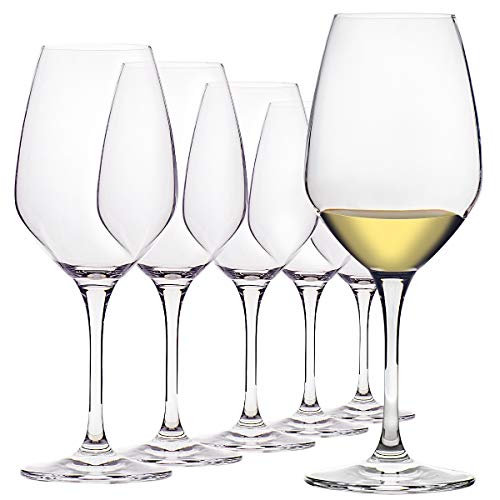 15-Ounce Crystal White Wine Glasses Set of 6 Long Stem Ultra-Thin Rim Wine Glass for White Wine Tasting Italian Machine Made Classy Drinking Stemware Recommended by Chefs and Sommelier