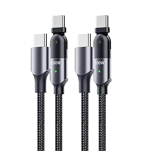 USB C to USB C Cable 100W, 4ft 2 Pack 180 Degree USB Type C Fast Charging Charger Cord Compatible with Samsung Galaxy S20 FE S20+ S21 Plus Note 20 Ultra/10+, MacBook/iPad Pro 2020 2018 (Black)