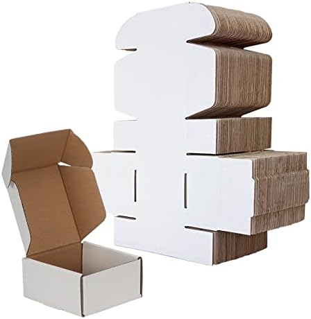 RLAVBL 4x4x2 Shipping Boxes Set of 100, White Small Corrugated Cardboard Box, Mailer Box