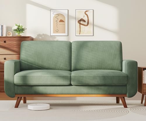 Vesgantti 68" Loveseat Sofa Green, Comfy Corduroy Couch with Spring Cushion, Sofa Couch with Solid Wood, Modern Couch with Deep Seat, Sofa for Bedroom, Loveseat for Living Room, Green Office Couch