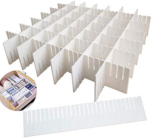 OJYUDD 12PCS DIY Plastic Grid Drawer Dividers,White Adjustable Sock Underwear Dresser Drawer Organizers Divider for Stationary Storage