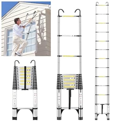 JADDUO 20.3FT Telescopic Ladder, Aluminium Silver Telescoping Ladder with Non-Slip Feet and Stable Hook, Portable Extension Ladder for Household and Outdoor Working, Heavy Duty 330lbs Max Capacity