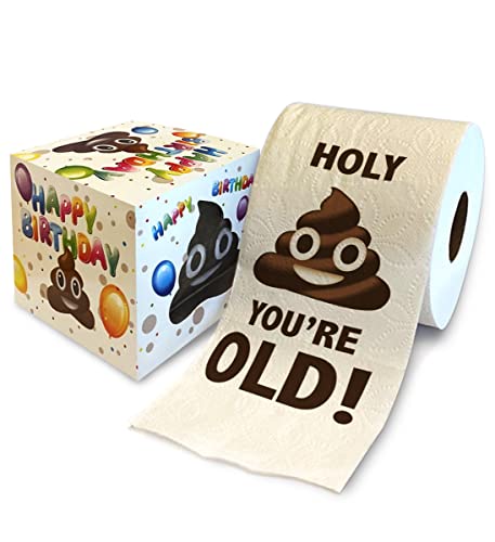 Printed TP Holy Poop You're Old Printed Toilet Paper Gag Gift – Happy Birthday Funny Toilet Paper For Best Prank, Surprise, Bathroom Décor, Novelty Birthday Fun Gift For Men or Women - 500 Sheets