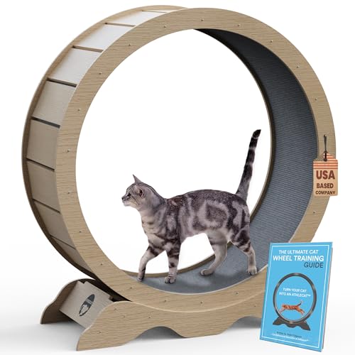 Athlecat Cat Wheel – Large 43.3’’ Wheel Diameter - Safety Lock – Durable & Easy to Install – Cat Exercise Wheel –Cat Wheel Exerciser for Indoor Cats – TPE Silent Roller – Easy to Clean– Wood (WOOD)