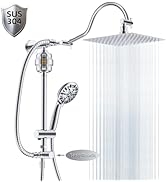 Hibbent All Metal 10'' Filtered Rainfall Shower Head Combo for Easy Reach, High Pressure Shower H...