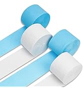 PartyWoo Crepe Paper Streamers 4 Rolls 328ft, Pack of Blue and White Crepe Paper for Party Decora...