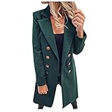 Trench Coat Women Elegant Pea Coat Notched Collar Double Breasted Long Jacket Lapel Open Front Overcoat Outwear Tops