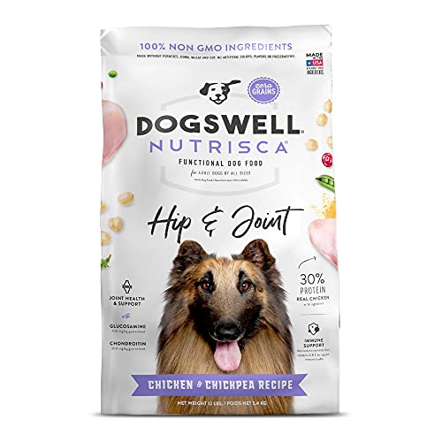 DOGSWELL Nutrisca Hip & Joint Dry Dog Food, High Protein Grain Free Chicken & Chickpea Recipe 12 lbs. Bag (12614)