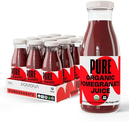 Pure Pomegranate Juice, 8.4 Ounce Bottle (Pack of 12), Cold Pressed Organic Juice, Non-GMO, No Sugar Added, Not from Concentrate, Gluten Free, Kosher Certified, Preservative Free