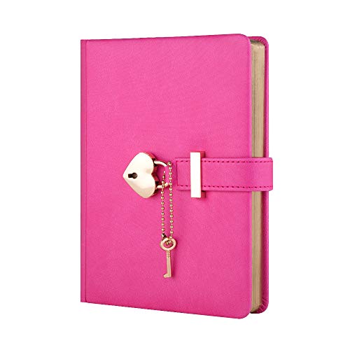 Heart Shaped Combination Lock Diary with Key Off-Color PU Leather Cover Jounal Personal Organizers Secret Notebook Gift for Girls and Women B6 Size 5.3x7 inch Rose Red