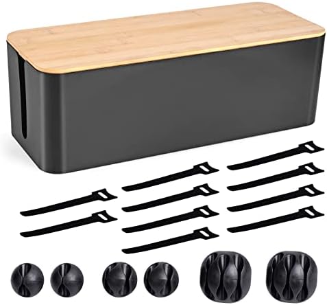 Cable Management Box - Wooden Style Large Cord Organizer Box to Hide Wires & Power Strips | Desk Computer Cable Organizer Box | Safe ABS Material |16" (L) x 6.2" (W) 5.3" (H)|for Home & Office - Black