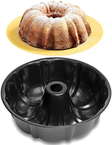 10 Inch Non-Stick Bunte Cake Pan, 10 Cups Heavy Duty Carbon Steel Fluted Tube Bakeware, Round Savarin Cake Mold for Oven Baking Pan for Bundtlet, Bavarois