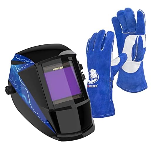 YESWELDER Large Viewing Solar Powered Auto Darkening Welding Helmet & Leather Forge MIG Welding Gloves