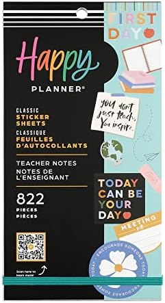 Happy Planner Sticker Pack, Multicolored Planner Stickers for Teachers, Back-to-School Accessories, Classic Size, Teacher Notes Theme, 30 Sheets, 822 Stickers Total