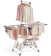 APEXCHASER Clothes Drying Rack with High Hanger, Foldable 3-Level Drying Racks with Shoe Rack, Cr...