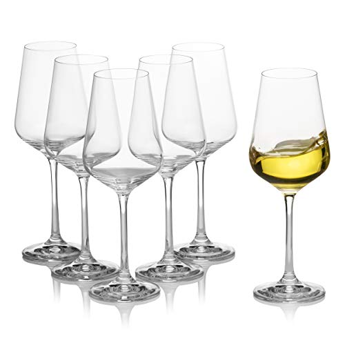 White Wine Glasses Set of 6 - Stemmed Elegant Universal Durable Crystal Clear Shatterproof Wine Glass 100 Lead-Free - Made in Europe 845 Ounces