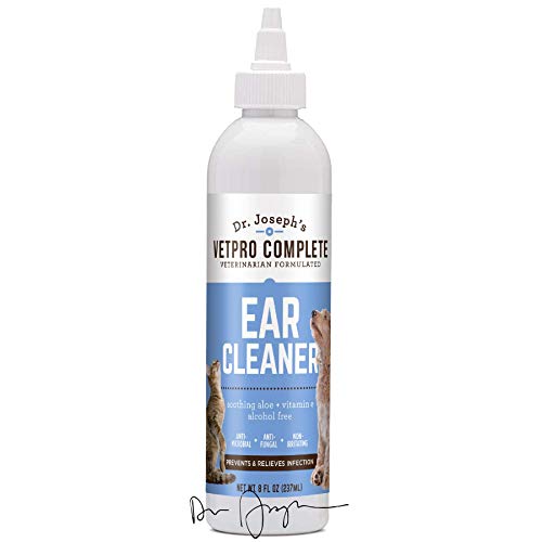 Ear Cleaner for Dogs & Cats with Soothing Aloe and Vitamin E, Vet Strength and Formulated, Gently Removes Wax & Debris, Reduces Odor, Helps Prevent Mites & Infections, Anti-Microbial, Anti-Fungal, 8oz