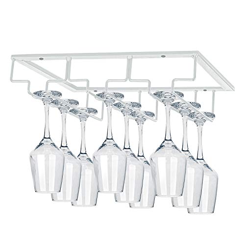 MOCOUM Wine Glasses Rack Under Cabinet Stemware Rack Wine Glass Hanger Rack Wire Wine Glass Holder Storage Hanger for Cabinet Kitchen Bar White 3 Rows 1 Pack